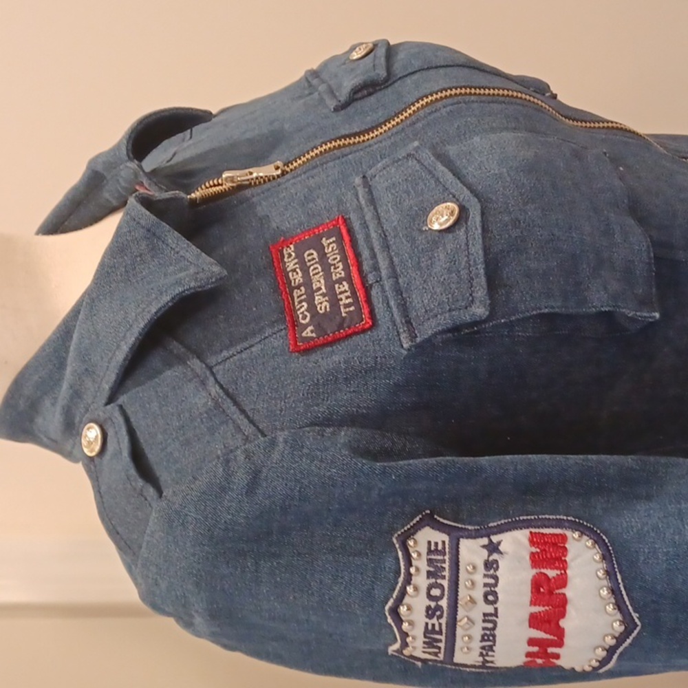 RARE Egoist stretchy blue jean military cow girl denim jacket cowgirl western 55 - Picture 12 of 16